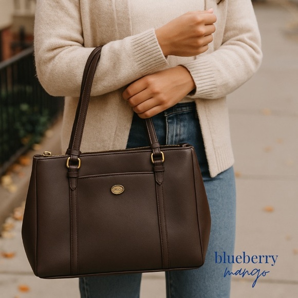 Coach Peyton Crossgrain Leather Double-Zip Tote F25569 | Brown Leather - Picture 6 of 13